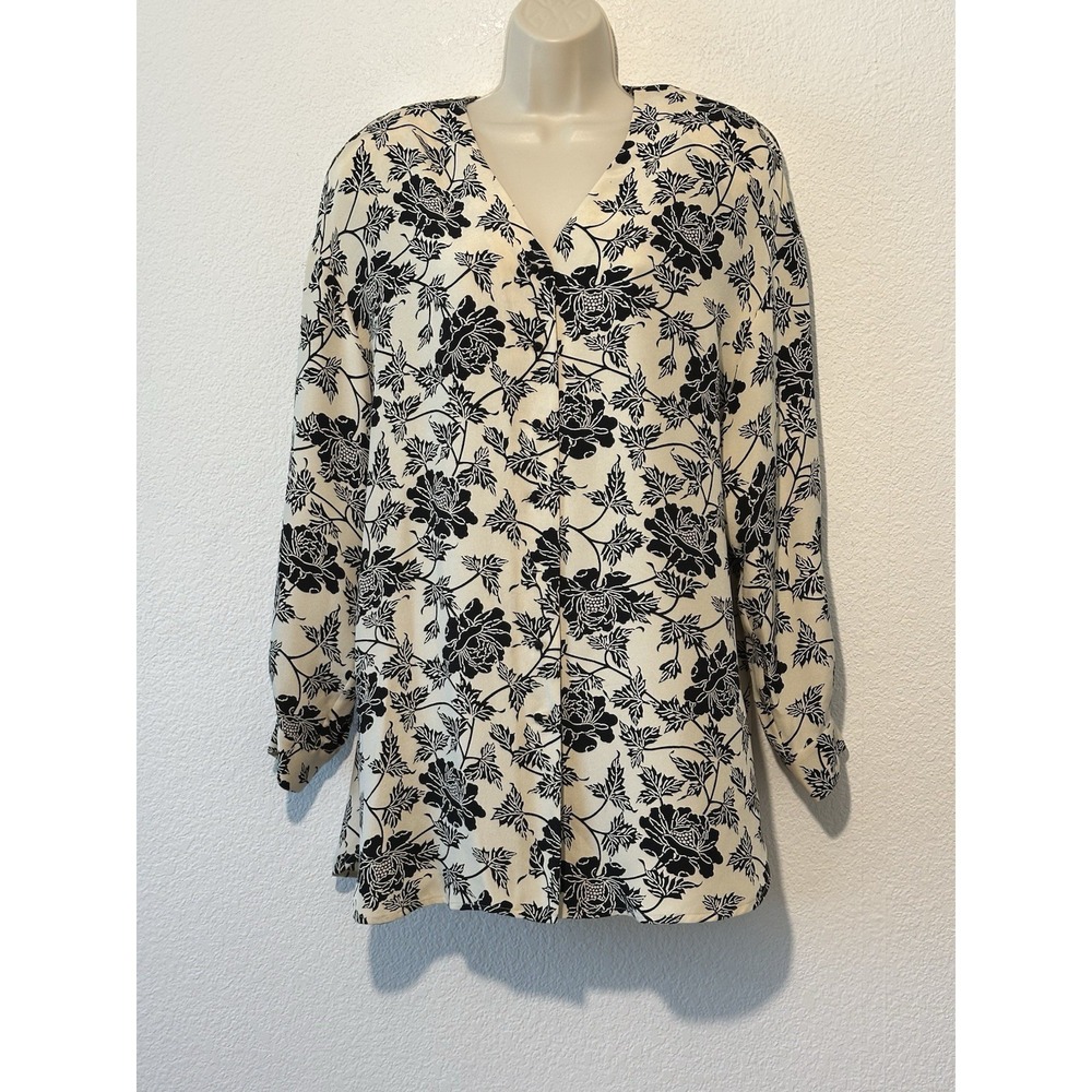 Vintage 90s Dana Buchman Silk Floral Tunic Top Blouse Size 10 Career Casual
